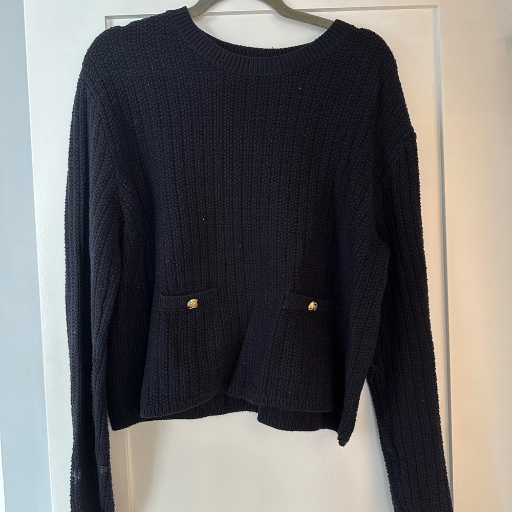 Navy Knit Sweater with Pockets